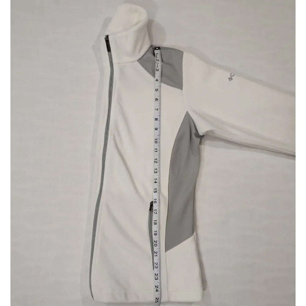 Columbia Sportswear Full Zip Fleece Jacket Womens Size Medium White Gray Pockets - Picture 11 of 16